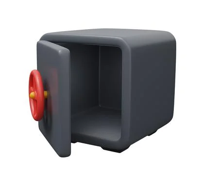 Open empty safe box 3d. 3d render cartoon minimal icon illustration Stock Illustration