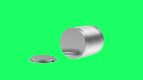 Open empty silver can spinning on green screen, 3D animation Stock Footage 335596582