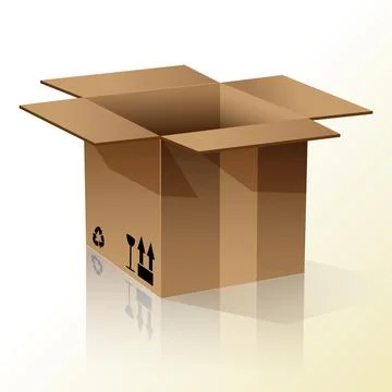 Open empty square brown cardboard box for transportation and packaging of goods Stock Illustration
