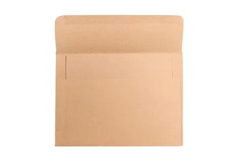 Open empty textured craft paper envelope mock up a isolated transparent Stock Photos
