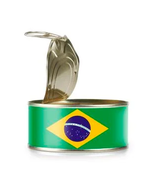 Open an empty tin can flagged brazil Stock Photos