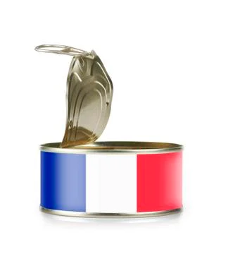 Open an empty tin can flagged france Stock Photos