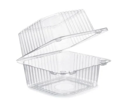 Open empty transparent plastic food container Open empty transparent plast... Foto stock