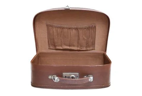 Open empty vintage suitcase Stockfoto's