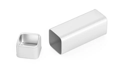 Open empty white metal box with a lid Illustrazione stock