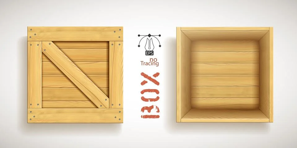 Open empty wood vector box with nailed lid Stock Illustration