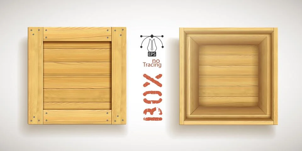 Open empty wooden vector container for supply storage Stock Illustration