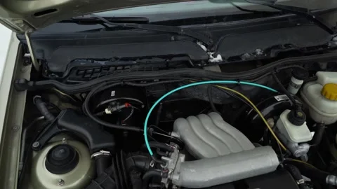 Open engine close-up of inside of car under hood. Stock Footage 150917339