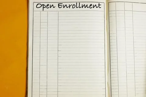 Open Enrollment Notebook Page With Blank Lines and Gridded Schedule for Planning Stock Photos