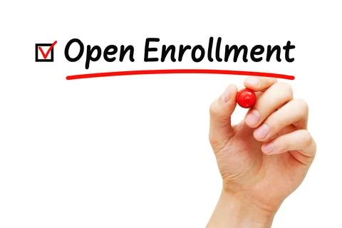 Open Enrollment Red Verification Check Mark Concept Foto stock