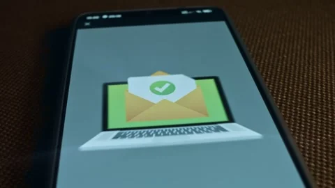 Open Envelope and Document with green tick sign on laptop screen, presentation Stock Footage 309557353