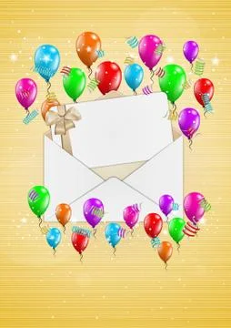 Open envelope with balloons Stock Illustration