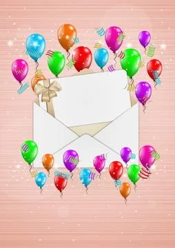Open envelope with balloons Illustrazione stock