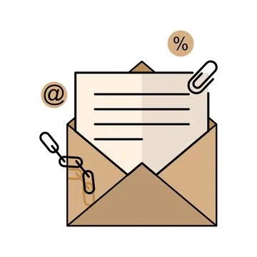 Open envelope with a clipped document Stock Illustration
