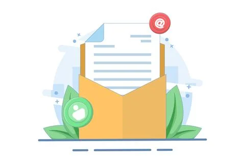 Open Envelope Concept with letter, Flat illustration of email marketin. Stock Illustration
