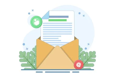 Open Envelope Concept with letter, Flat illustration of email marketing. Stock Illustration