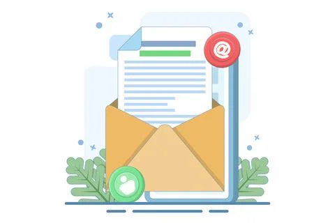 Open Envelope Concept with letter, Flat illustration of email marketing. Stock Illustration
