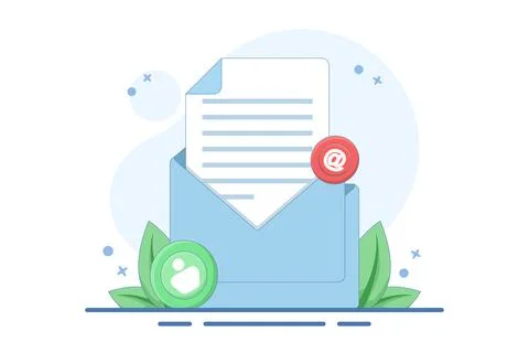 Open Envelope Concept with letter, Flat illustration of email marketing. Stock Illustration