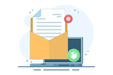 Open Envelope Concept with letter, Flat illustration of email marketing. Stock Illustration