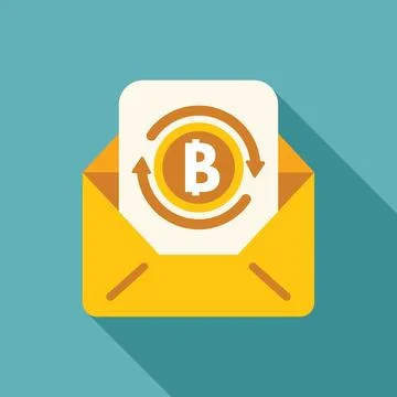 Open envelope containing bitcoin currency rotating with arrows digital Stock Illustration