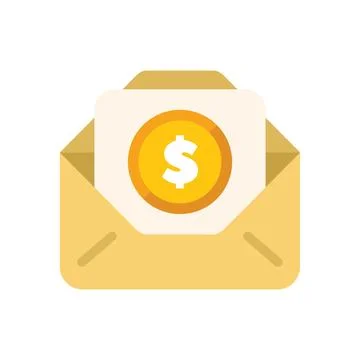 Open envelope containing dollar coin for online payment concept Stock Illustration
