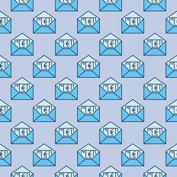 Open Envelope with Euro Cash vector EU Finance colored seamless pattern Stock Illustration