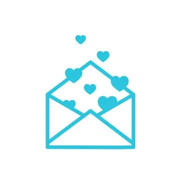 Open envelope full of hearts. Isolated on white background. From blue icon se Stock Illustration