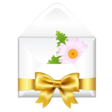 Open envelope with golden bow and flower Stock Illustration