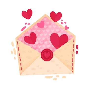 Open Envelope with Heart Shapes Falling out as Saint Valentine Day Symbol Vector Stock Illustration