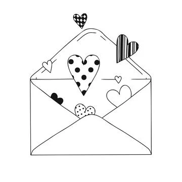 Open envelope with hearts isolated on a white background. Vector Stock Illustration