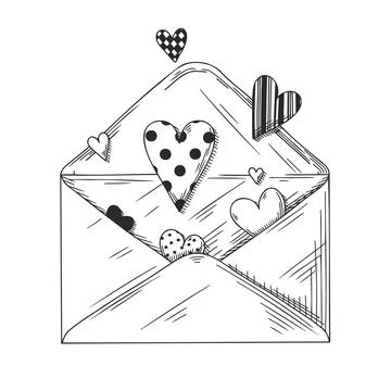 Open envelope with hearts isolated on a white background. Vector Stock Illustration