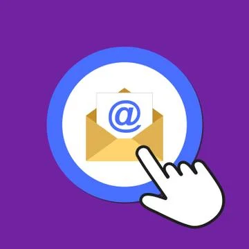 Open envelope icon. Sending email concept. Hand Mouse Cursor Clicks the Butto Stock Illustration
