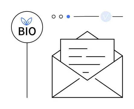 Open envelope with letter, Bio tag, and three notification elements Stock Illustration