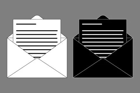 Open envelope with a letter black white outline Stock Illustration