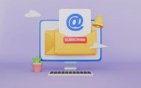 Open envelope with letter on computer, Subscribe to newsletter Stock Illustration