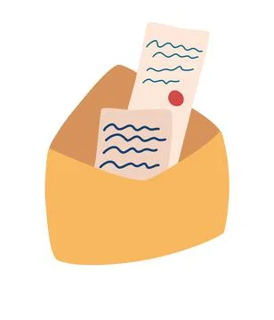 Open envelope with letters. Postcards. Mail envelope with paper. Love message Stock Illustration