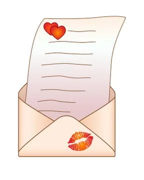 Open envelope with a love message - vector full color picture. Illustrazione stock