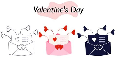 An open envelope with a love note. A declaration of love. In color, solid and Stock Illustration