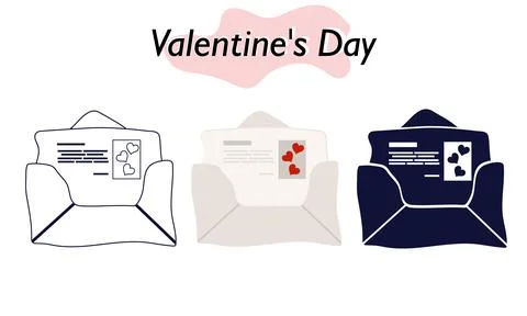 An open envelope with a love note. A declaration of love. In color, solid and Illustrazione stock