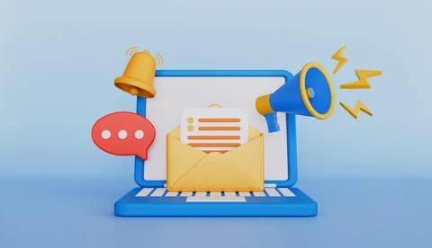 Open envelope with megaphone and mail Online marketing and business concept Stock Illustration