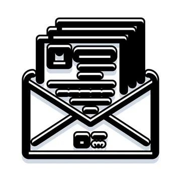 Open envelope with multiple documents and unread messages icon Stock Illustration