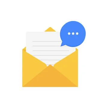 An open envelope with paper and chat bubble representing communication. Vector Stock Illustration