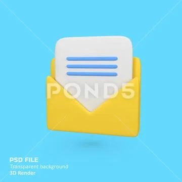 Open envelope with paper sheet Isolated 3D Render Icon Illustration PSD Template