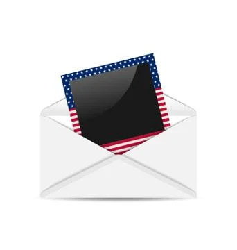 Open envelope with photo frame in US national colors for Independence Day, .. Stock Illustration