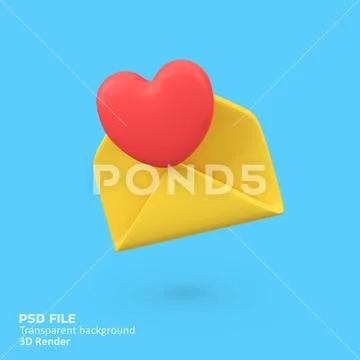 Open envelope with red heart isolated 3d render icon illustration PSD Template