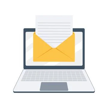 Open envelope on the screen laptop. Sending and receiving emails. Email message Stockillustratie