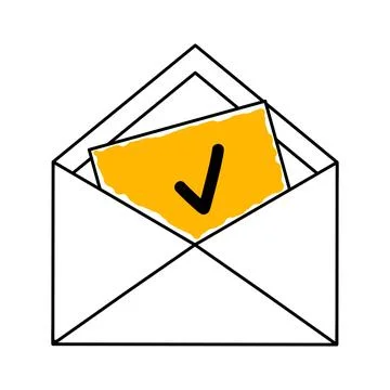Open envelope with a sheet of paper with a check mark. Confirmation, accept.. Stock Illustration