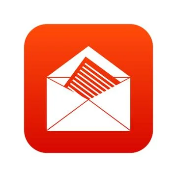 Open envelope with sheet of paper icon digital red Stock Illustration