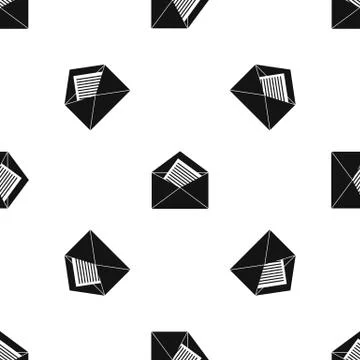 Open envelope with sheet of paper pattern seamless black Stock Illustration