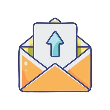 Open envelope upload. Envelope with an upward arrow, indicating sending or .. Stock Illustration